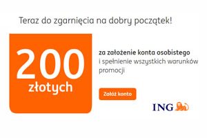 Promocja konta osobistego Direct w banku ING – do 200 zł gotówki