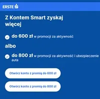 Promocja konta Smart w Erste Banku – 600 zł za konto + do 300 zł za wymianę walut