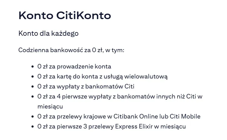 darmowe konto citibank