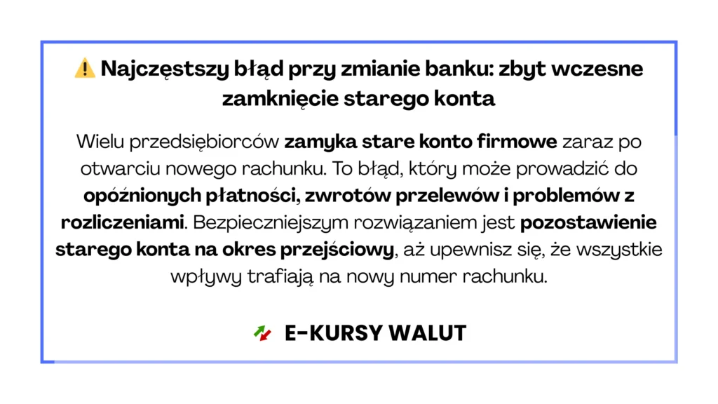 Błędy przy zamykaniu starego konta firmowego
