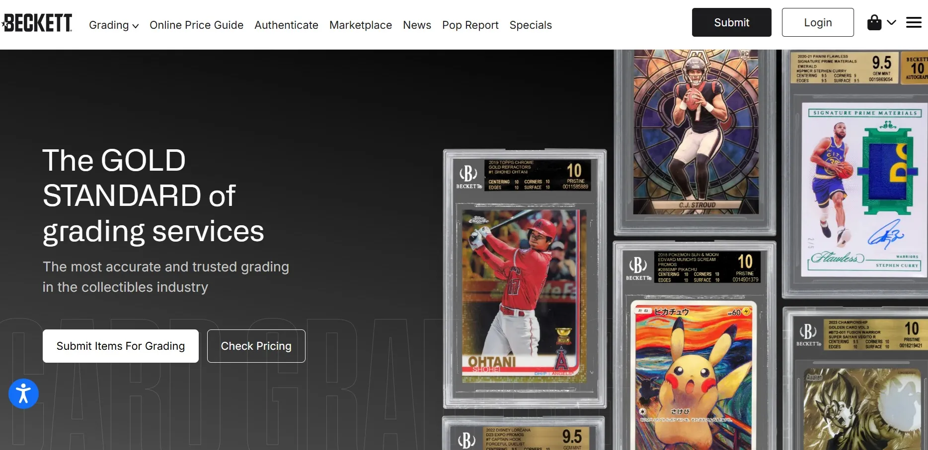 screen ze strony internetowej beckett zajmującej się gradingiem kart