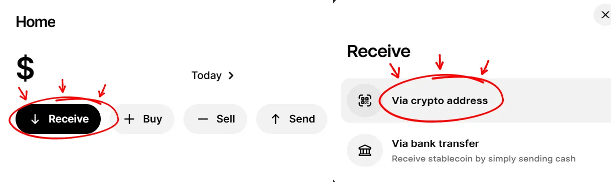 screen z aplikacji ledger wallet pokazujący w jaki sposób wpłacić kryptowaluty na ledger