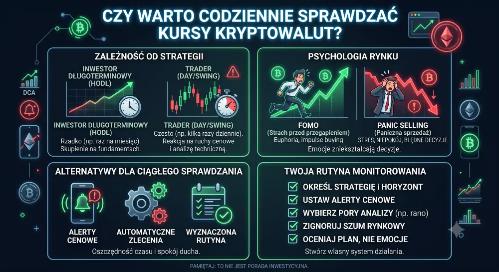 Ciągłe sprawdzanie kursów kryptowalut - infografika